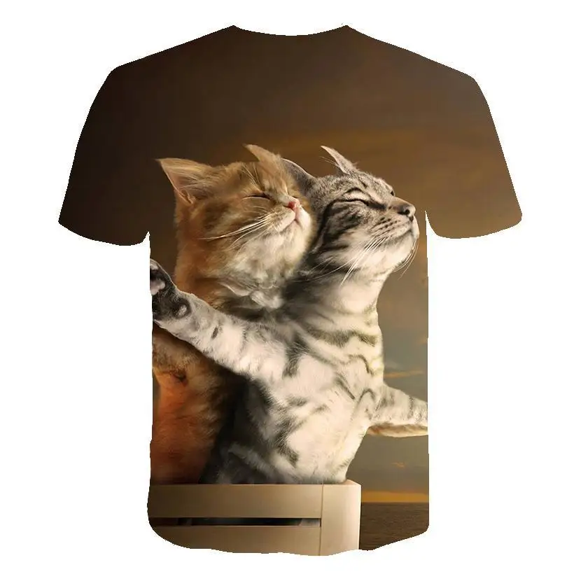 

2021 new cool T-shirt male/female 3d T-shirt printing two cats short-sleeved summer top T-shirt funny T-shirt male