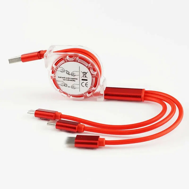 Разные цвета выдвижной 3-в-1 кабель Micro USB + Тип C 8PIN зарядный для передачи данных