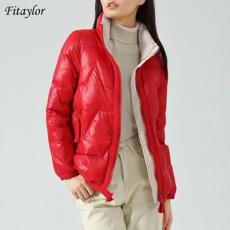 

Fitaylor Winter Stand Collar Down Short Jacket Women White Duck Down Coat Solid Color Warm Snow Parka Red Loose Casual Outerwea