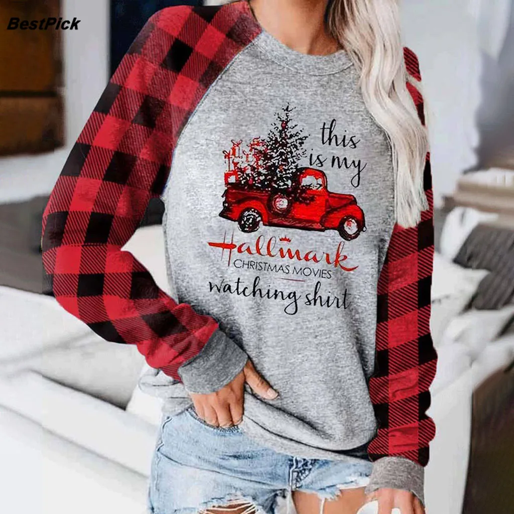 

2020 Autumn Long Sleeve Plaid Casual Christmas Sweatshirt Plus Size Loose Harajuku Women Hoodie Elegant Streetwear Pullover Top