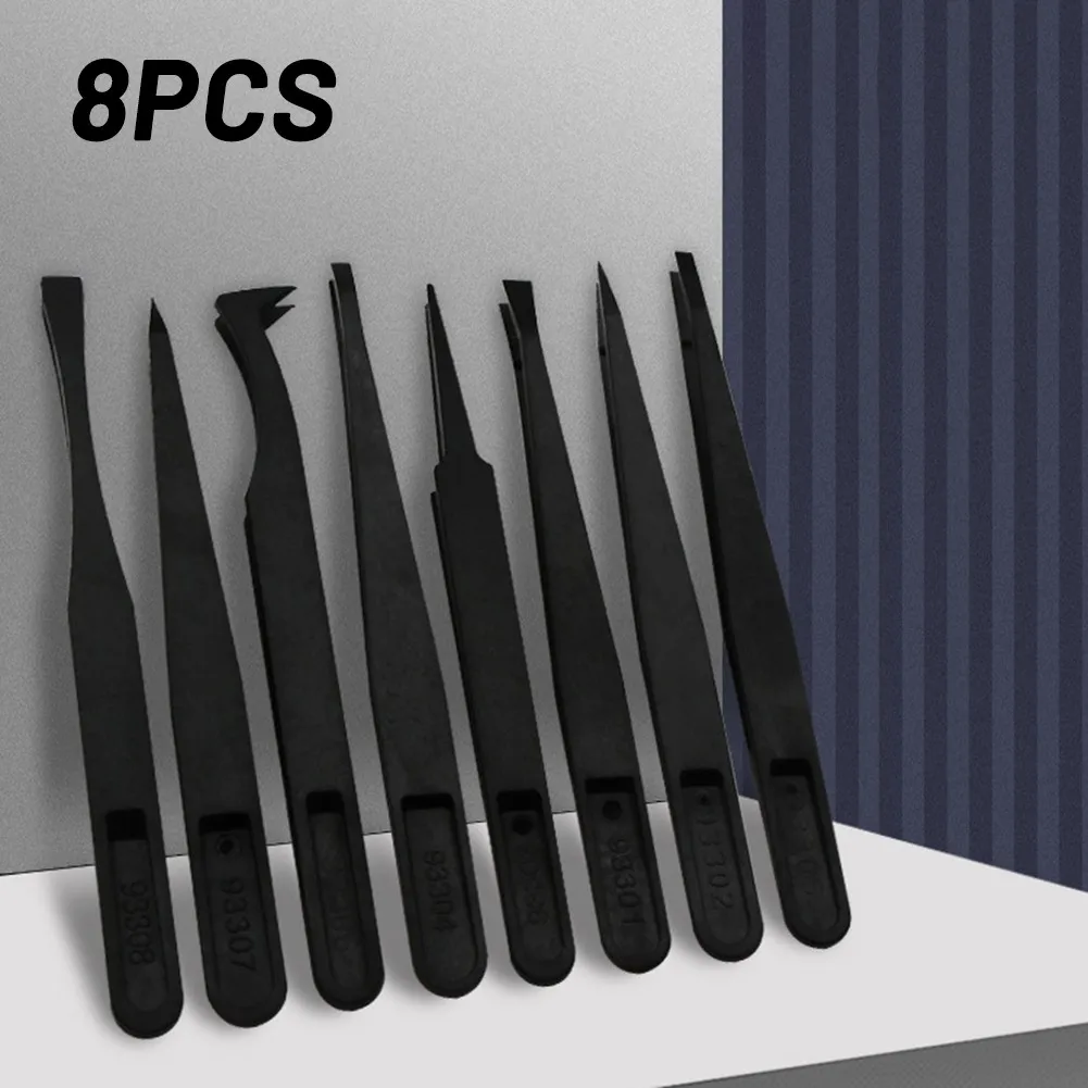 

8X Anti-static Carbon Electronic Tweezers Kit ESD Plastic Forceps PCB Repair Set Super Hard Sharp For Repairing Watch Or Mobile