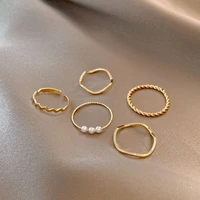 5pcs pearl simple dainty twist rings set new fashion minimalist finger rings for women girls jewelry gift