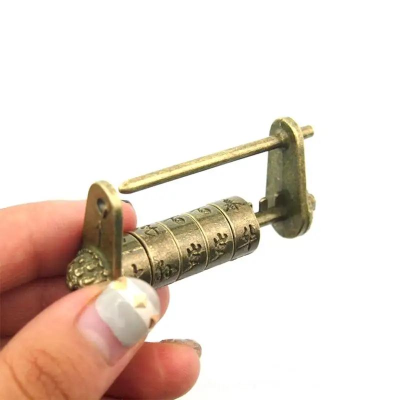 

1pcs Chinese Retro Five-wheeled Padlock Room Can Open Decoration Padlock Box Escape Antique Text Lock Lettering Password Q3T3