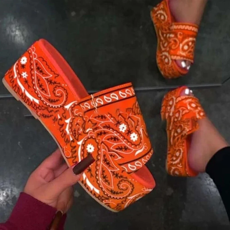 

2021 Summer Sandals Printed Slippers Open Toe Fashion Outdoor Women's Shoes Thick Bottom Plus Size 43