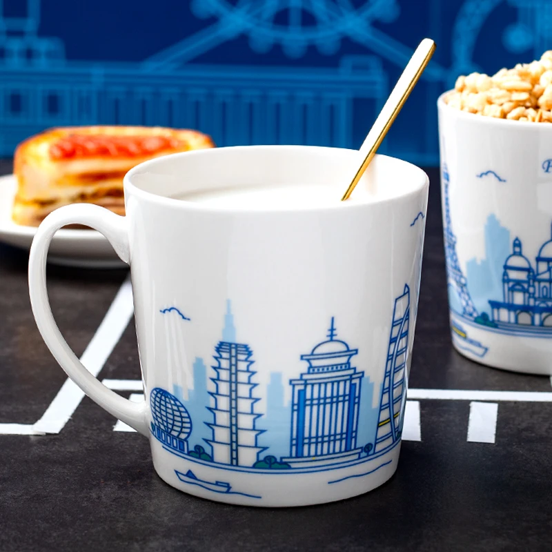 Современная керамическая кофейная кружка с ложкой белые большие расстояния