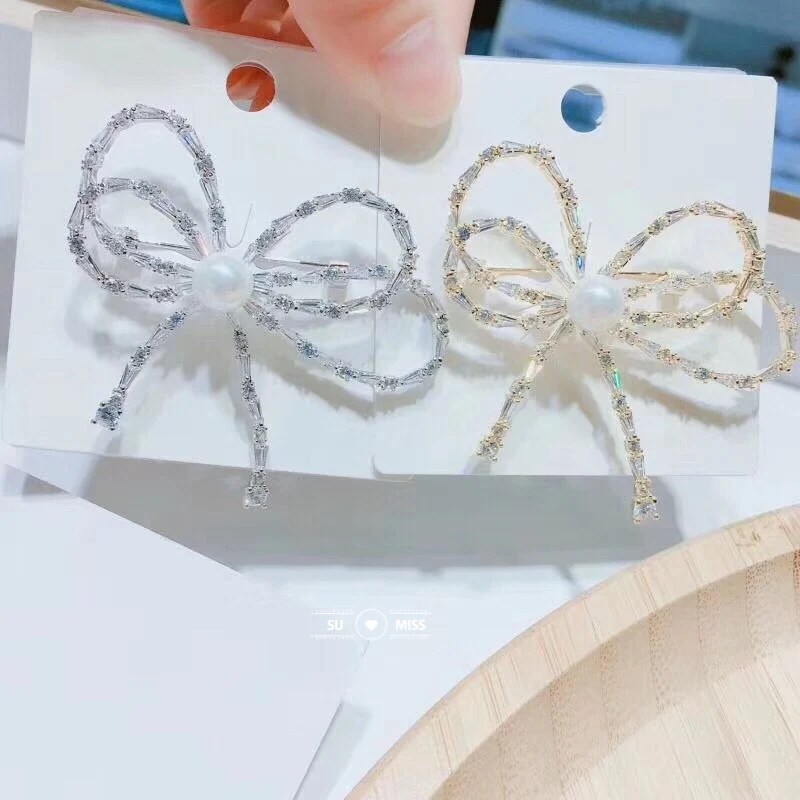 

Free Ship Attractive CZ Stone Bow Brooch Butterfly Gold Silver Color Simulated Pearl Brooches Pins for Wedding Brooch Bouquet