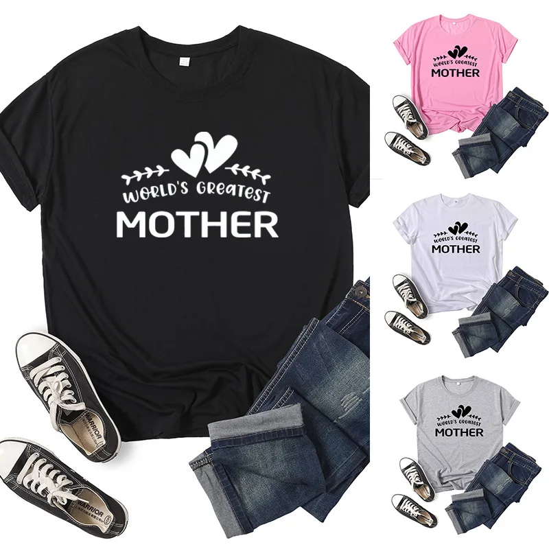 

World's Greatest мать с буквенным принтом Для женщин футболка короткий рукав с круглым вырезом свободные Для женщин футболка женская футболка топы...