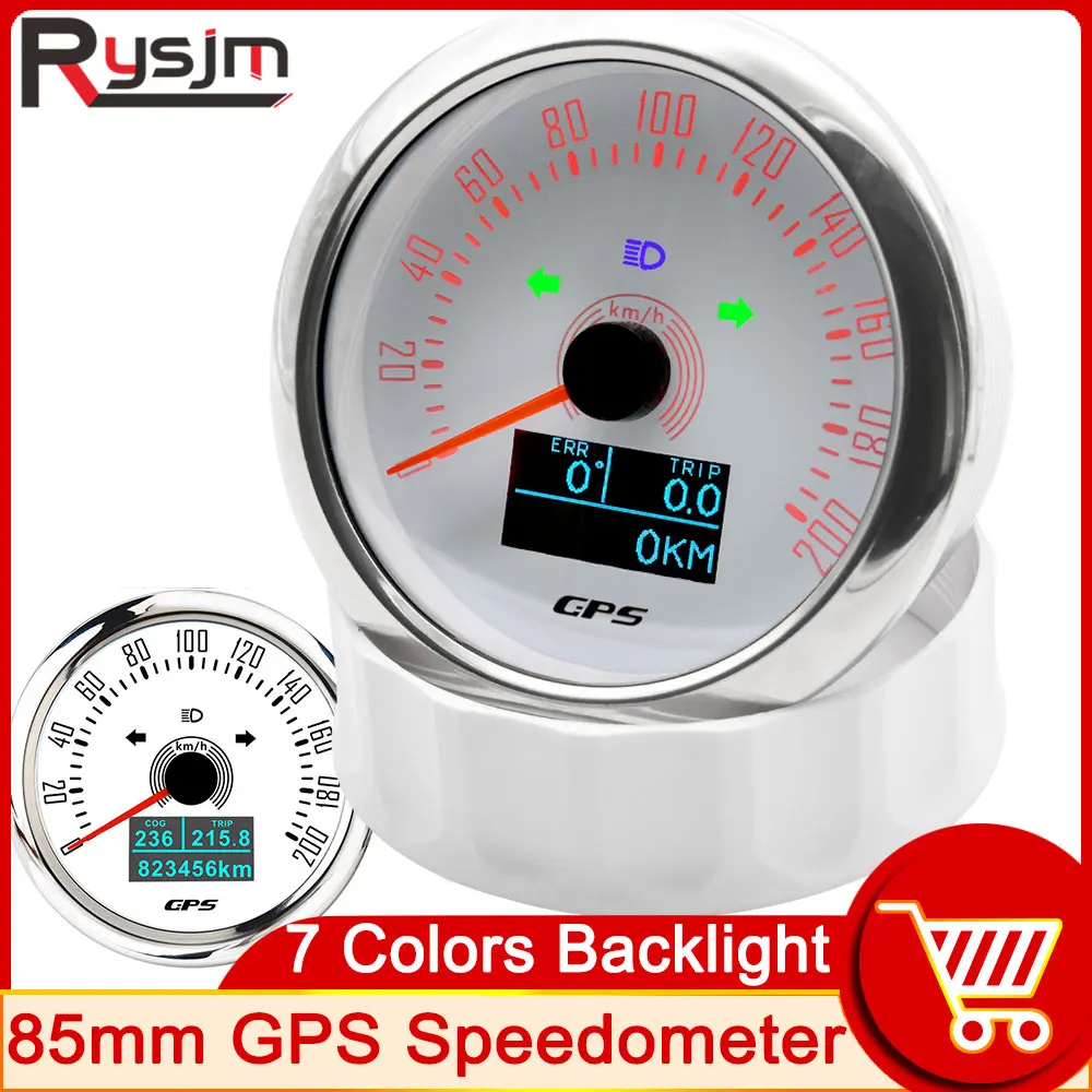 

85mm 200 km/h GPS Speedometer 7 Colors Backlight Speed Gauge Meter With Antenna Sensor COG TRIP Total Mileage For Car Motorcycle