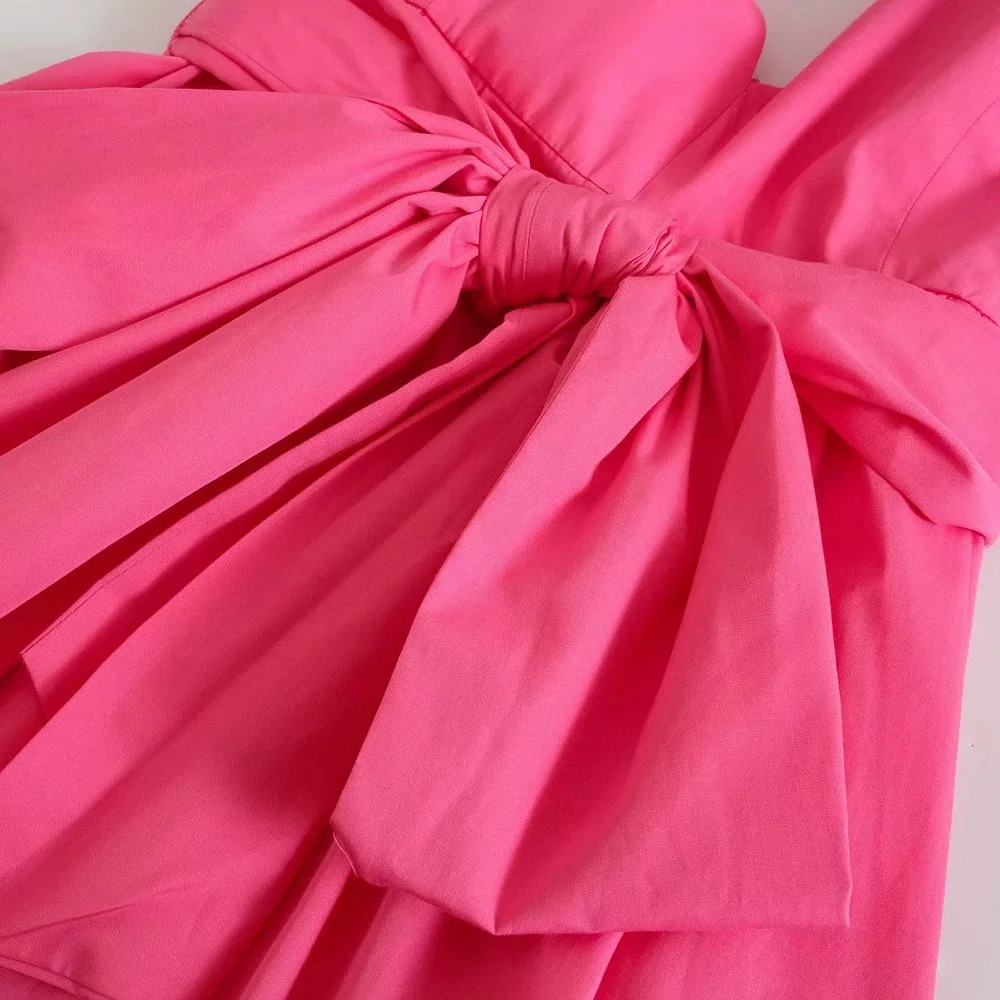 

2021 European and American fashion trend slim French lace summer bow new women's poplin dress