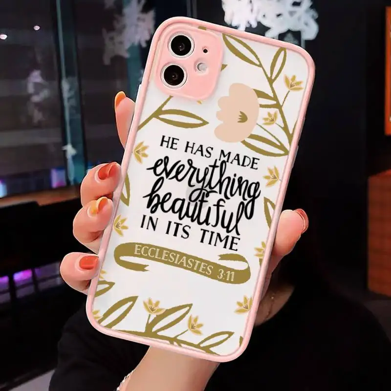

Jesus Bible Quotes Phone Cases Matte transparent For Pink iPhone 12 Mini 11 Pro XR XS Max 7 8 Plus X Back Cover