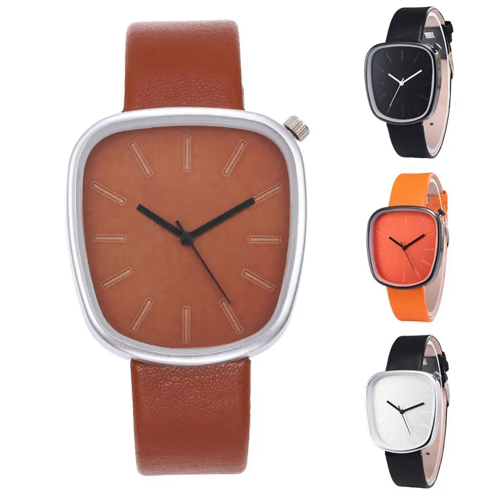 

Fashion Unisex Irregular Dial Faux Leather Strap No Number Analog Quartz Watch