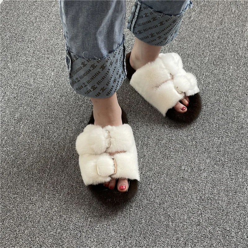 

European Luxury 100% Real Mink Slippers Fashion Slippers Ladies Indoor Fur Slippers Furry Slippers Ladies Slippers