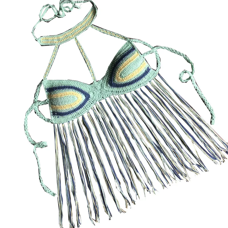 

New sexy beach hollow swimsuit tassel bikini top