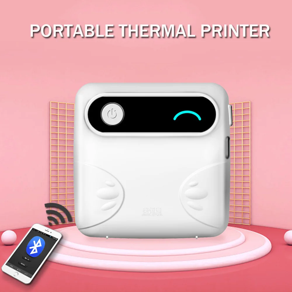 Мини термопринтер портативный принтер для печати этикеток с Bluetooth проводом