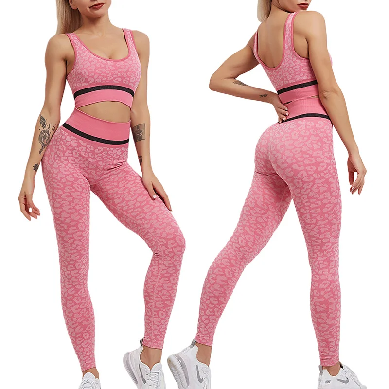 Women Seamless Yoga Set Leopard Print Sports Leggings Fitness Bra High Waist And Buttock Yoga Pants Gymwear Workout Clothes