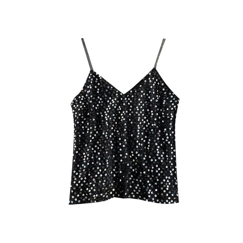 Design sparkling sequined camisole v-neck sexy sleeveless shirt women | Женская одежда