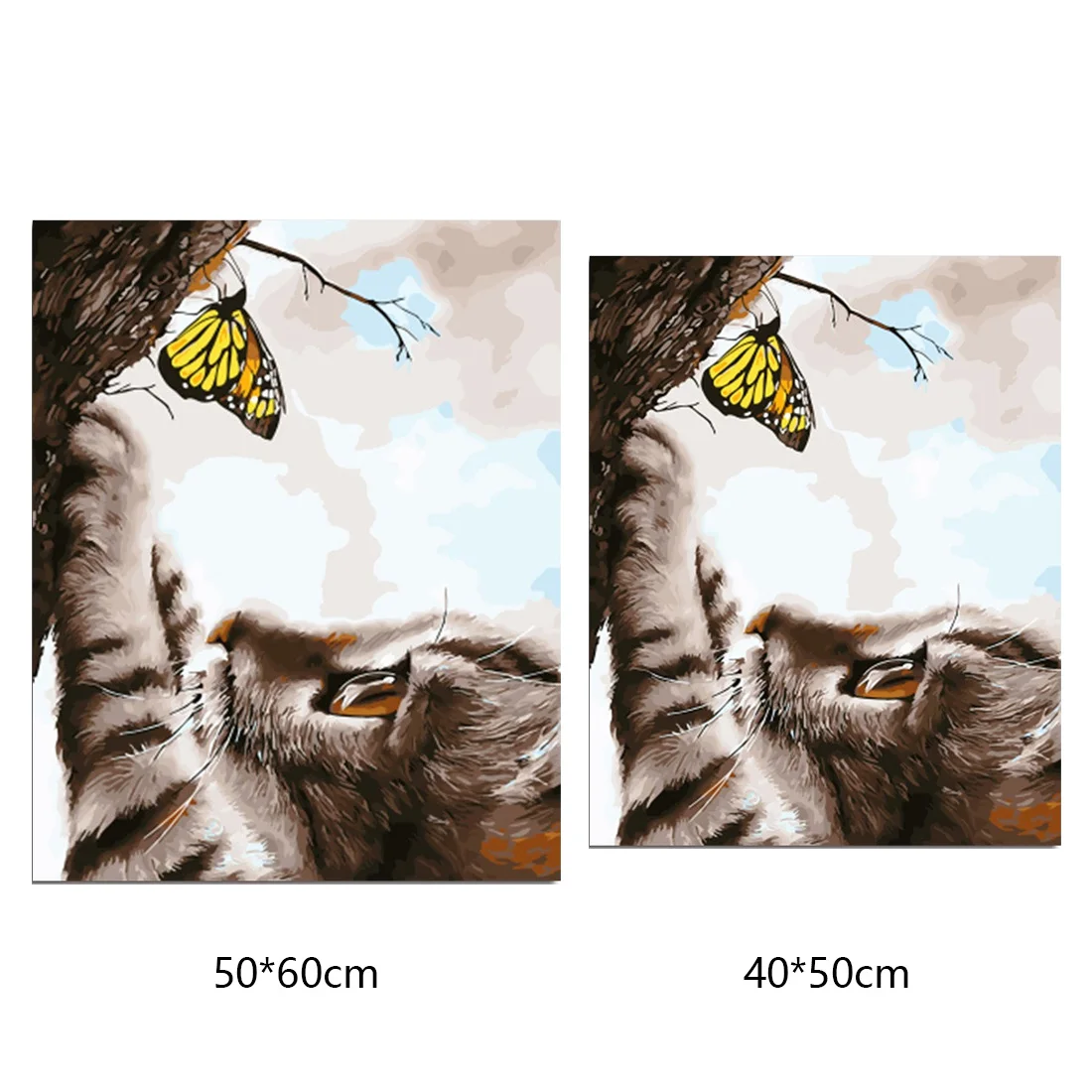 Украшение для дома DIY кот и бабочка животное 40x50 см 50x60 см репродукции, настенное Искусство Холст Картина DIY Картина Настенная картина