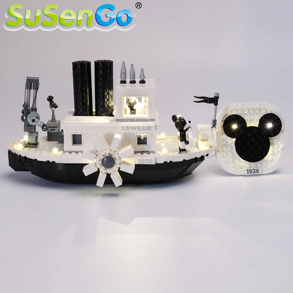 SuSenGo светодиодный световой набор для идей Steamboat Willie строительные блоки комплект освещения совместим с 21317(модель в комплект не входит
