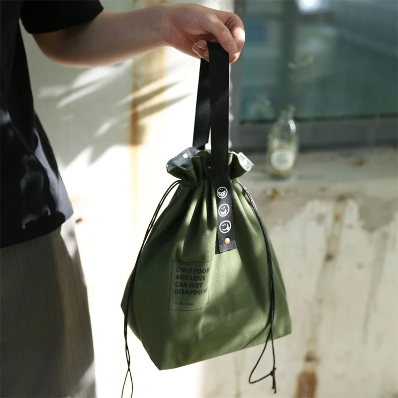 

Nordic Storage Bag Weave Insulation Meal Packing Industrial Canvas Portable Lunch Box Bag Food Packaging Drawstring Organizer
