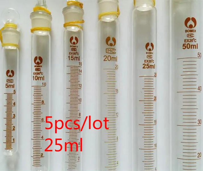 5 шт 25 мл стеклянная трубка круглое дно градация с пробкой градуированная