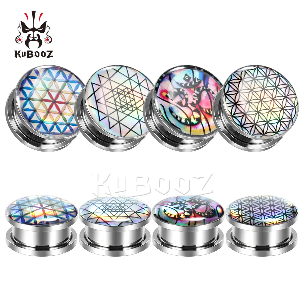 

KUBOOZ Fashion Stainless Steel Texture Logo Ear Stretchers Tunnels Earring Piercing Plugs Body Jewelry Stud Gift 2PCS