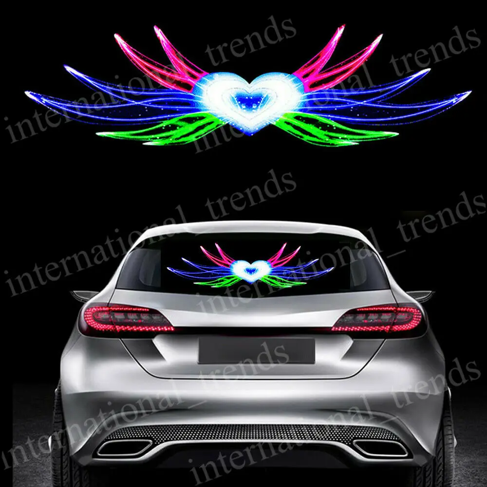 

Цветная автомобильная светодиодная лампа-вспышка в виде крыльев сердца, музыкальный ритм, звуковой активационный датчик, наклейка Winshield 90x25...