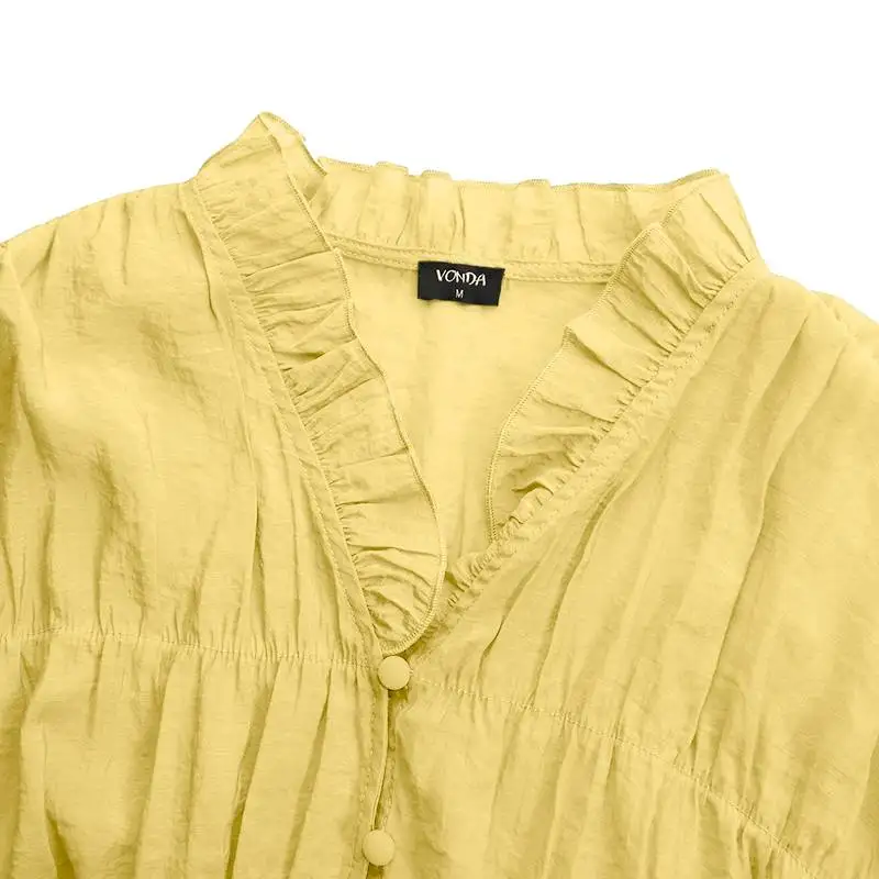 

Bohemian Women Shirts Casual Long Sleeve Button Up Ruffled Blouse Summer Tops 2021 VONDA Blusas Femininas Plus Size