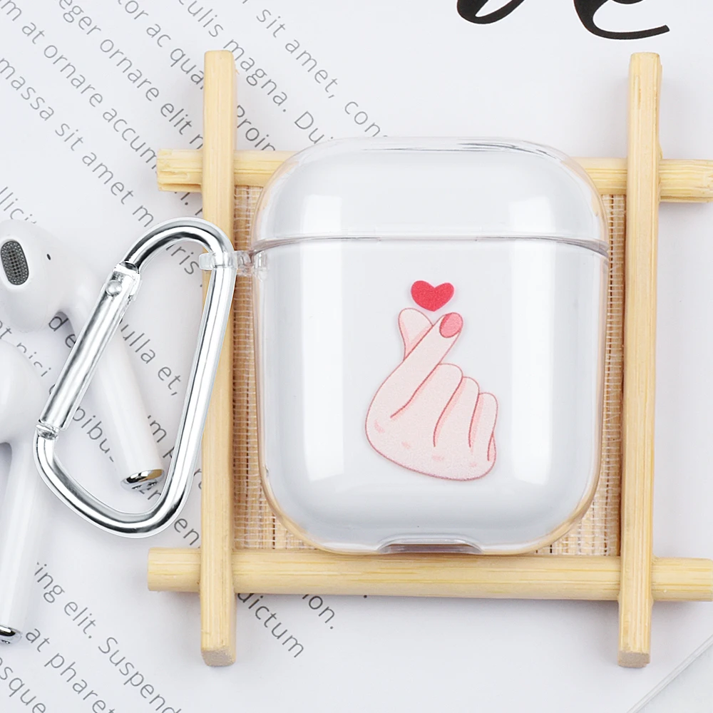 Футляр для наушников для Apple AirPods 2 зарядных ящики милый мультфильм Жесткий ПК прозрачный чехол для Airpods прозрачный чехол с крючками