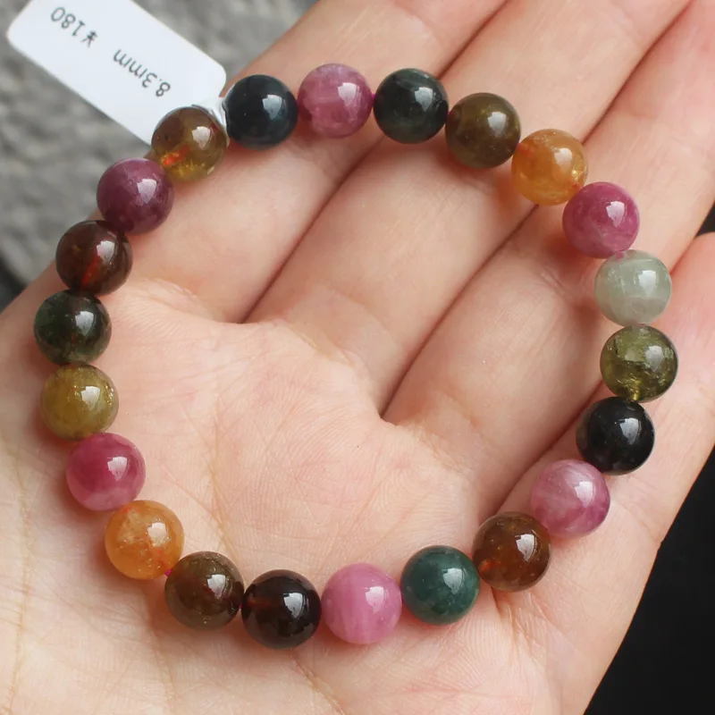 

9833#,One item one Picture, 8.3mm Natural Rainbow color Tourmaline Bracelets 7inch , 100% Natural Guarantee