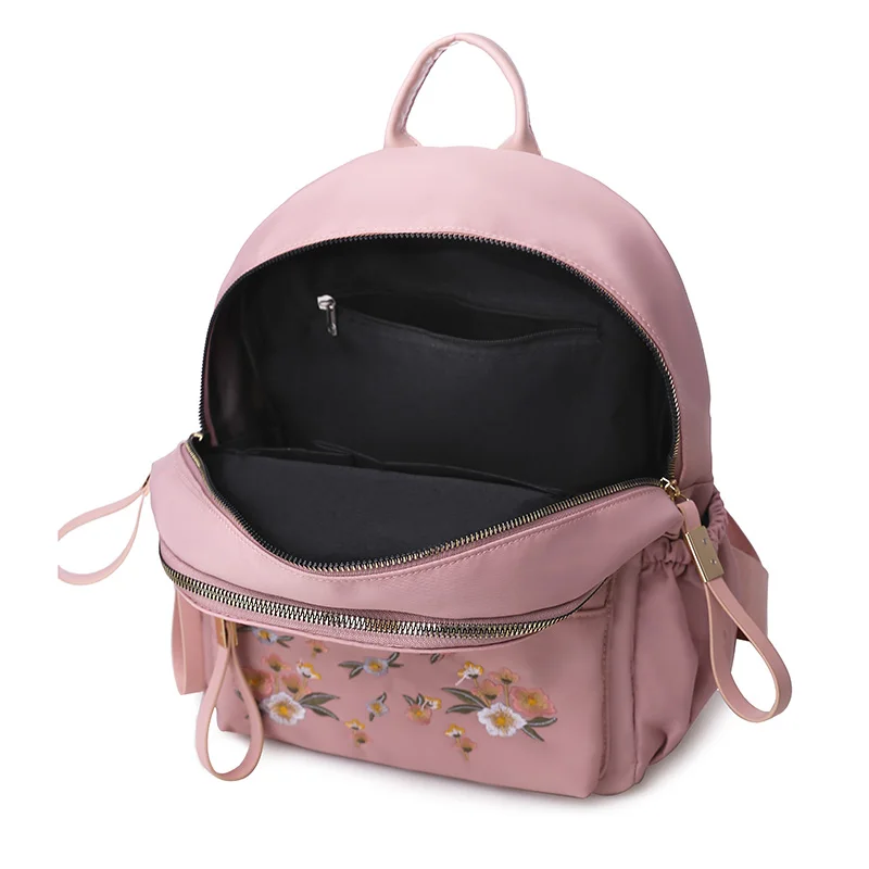 Китайский Стиль женский рюкзак Водонепроницаемый нейлон цветочной вышивкой