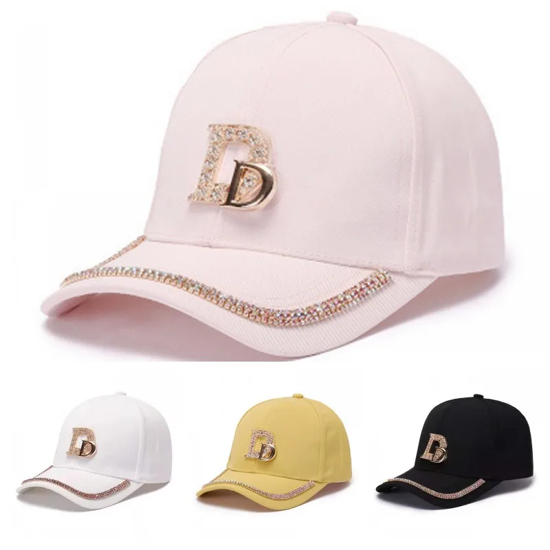 

2021 New Letter D Baseball Caps Rhinestone Cotton Snap Back Women Hip Hop Style Adjustable Hats for Girls