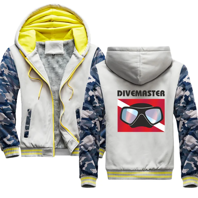 

divemaster Hoodies Mens Winter fleece Thick Warm Camouflage coat zipper Sweatshirt divers Print Mens Hoodies Jacket