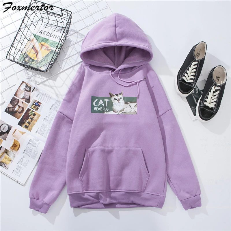 Purple 2 Теплая Женская толстовка с капюшоном, зимняя Толстовка свободного кроя, Женская Толстовка Harajuku с буквенным принтом, пуловер с длинным рукавом, более размера d, пальто с капюшоном - Цвет: Purple 2