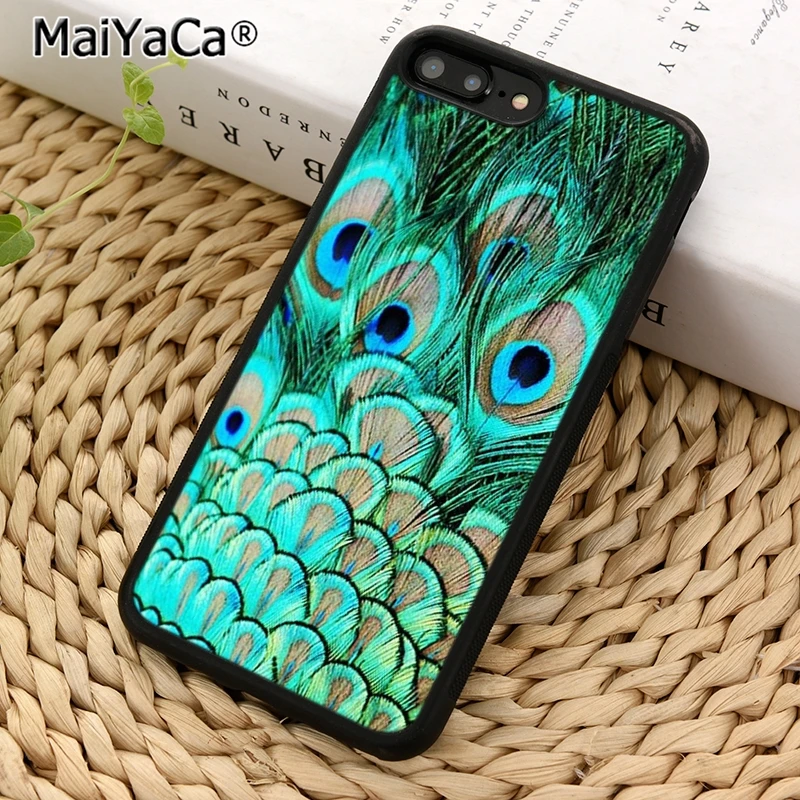 Бирюзовый цветочный чехол MaiYaCa с перьями павлина для телефонов Iphone 5 SE 6 6s 7 8 Plus X XR XS