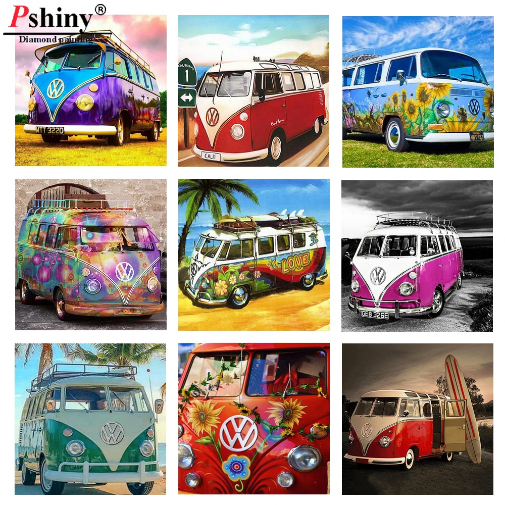 Pshiny 5d полный квадрат и круглый дрель алмазов картина с изображением автобуса vw