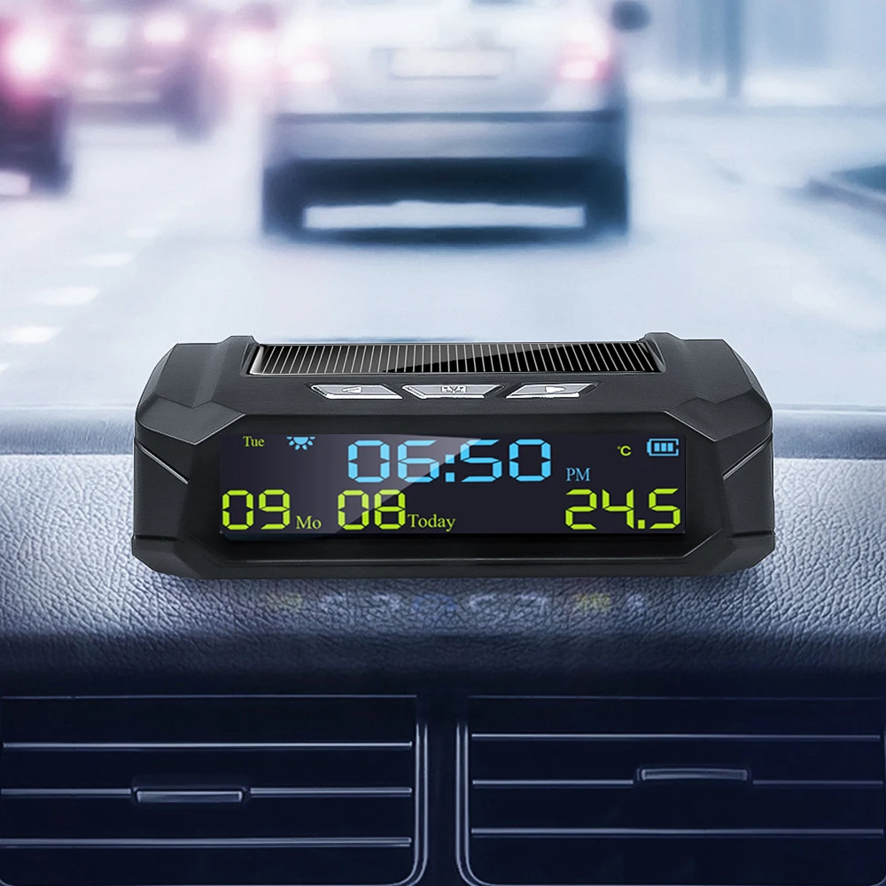 Автомобильные цифровые часы TPMS на солнечной батарее с ЖК-дисплеем и отображением