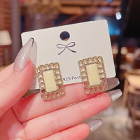 drop shippingsilver plated rectangle mesh factory women girl lady stud earrings gift jewelry