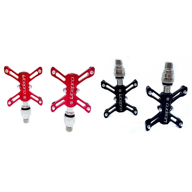 

Litepro 2 Pairs Quick Release Bicycle Pedals for Brompton Folding Bike Pedals Bearings Lightweight Pedals, Red & ​Blac