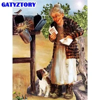gatyztory grandma and the dog oil painting by numbers kits for adults figure picture by number handpainting home decors wall art
