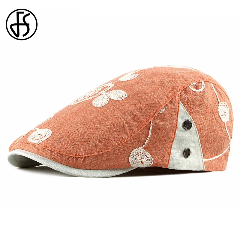 FS Vintage Beret Caps For Men Women Orange Adjustable Brand Newsboy Cap Cabbie Gatsby Cotton Outdoor Sports Sun Hat 2020 | Аксессуары