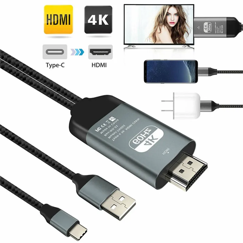 Кабель адаптер eпула с Type C раньше HDMI 4K кабель 2 м на для MacBook Samsung Galaxy S10/S9/S8/Note 9