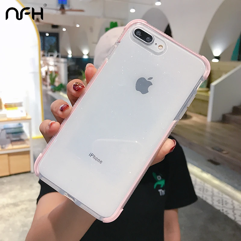 NFH Блестящий прозрачный силиконовый чехол для iPhone 11 Pro Max 6 6S 7 8 Plus, мягкий ударопрочный чехол-бампер на 11 XS Max XR