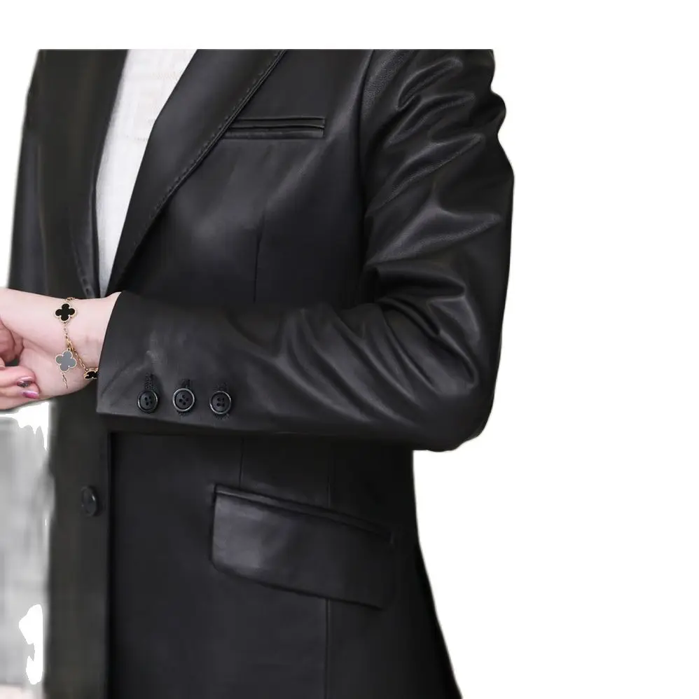 Chaqueta de piel de oveja auténtica para mujer, abrigo de piel auténtica, abrigo de piel corta de piel para mujer, chaqueta de piel de oveja negra, un solo pecho