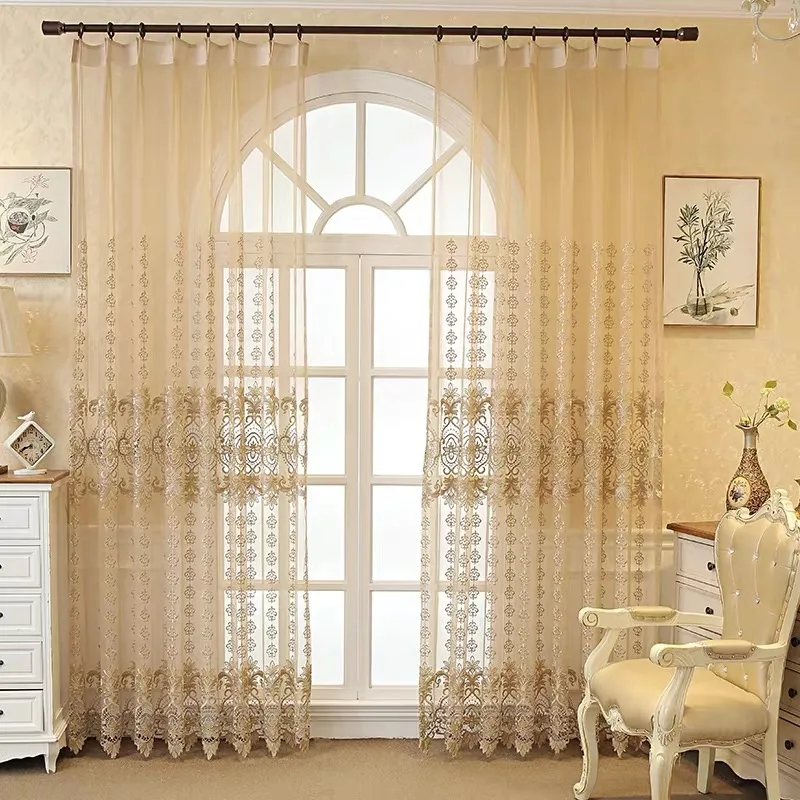 European Royal Luxury Beige Tulle Curtains for Bedroom Window Living Room Elegant Drapes Home Decor 362#4 | Дом и сад