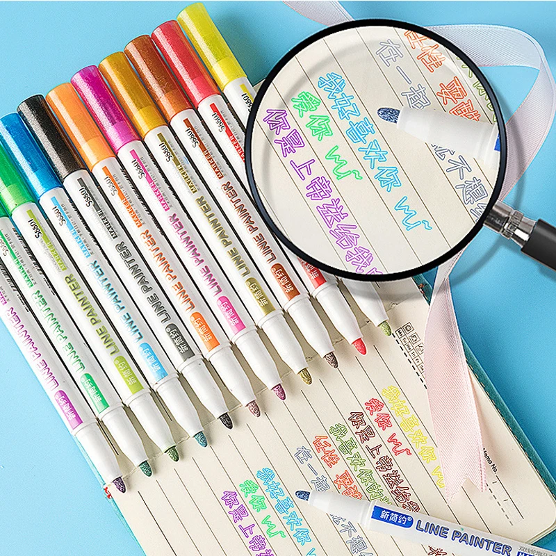 

8/12 colors Double Lines Contour Art Pens Markers Pen Out Line Pen Highlighter Scrapbooking Bullet diary Graffiti Poster card