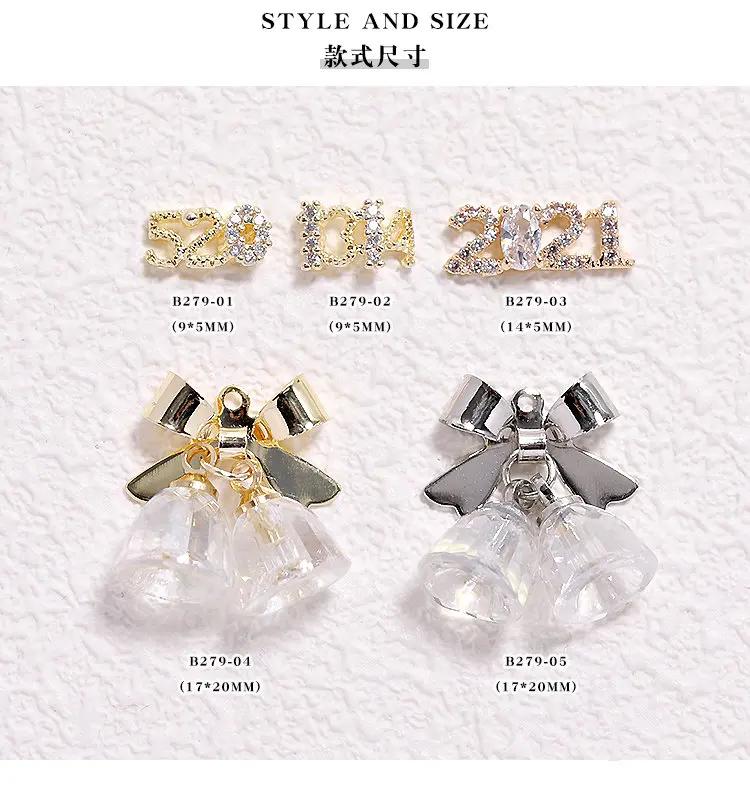 

5pcs/lot 3d Alloy Christmas Bow Bells Crystals Nail Art Decorations Supplies for Professionals Nails Accessories Jewelry Charms