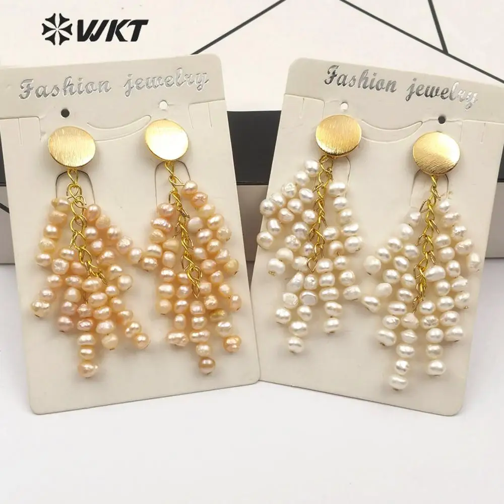 WT E553 натуральный пресноводный жемчуг серьги мини Жемчужная Нить желтый и белый в