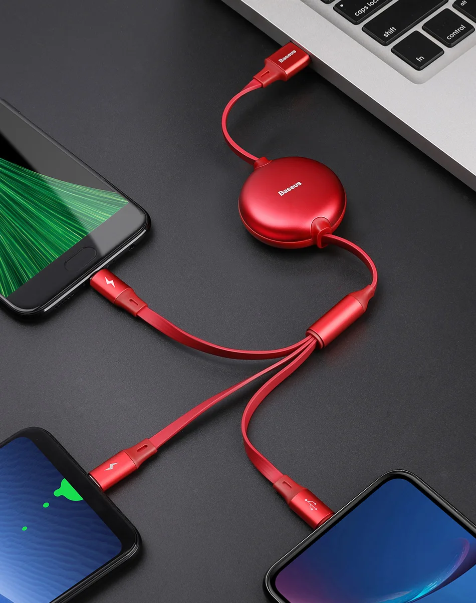 Baseus USB кабель 3 в 1 usb type C кабель для iPhone 11 XS XR USB кабель Регулируемый type C кабель для samsung S10 Micro USB кабель