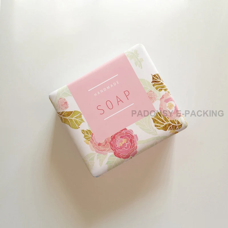 Envoltura de papel de envoltura de jab&oacute;n con estampado de flores rosas, envoltura de jab&oacute;n de proceso en fr&iacute;o puro hecha a mano-1