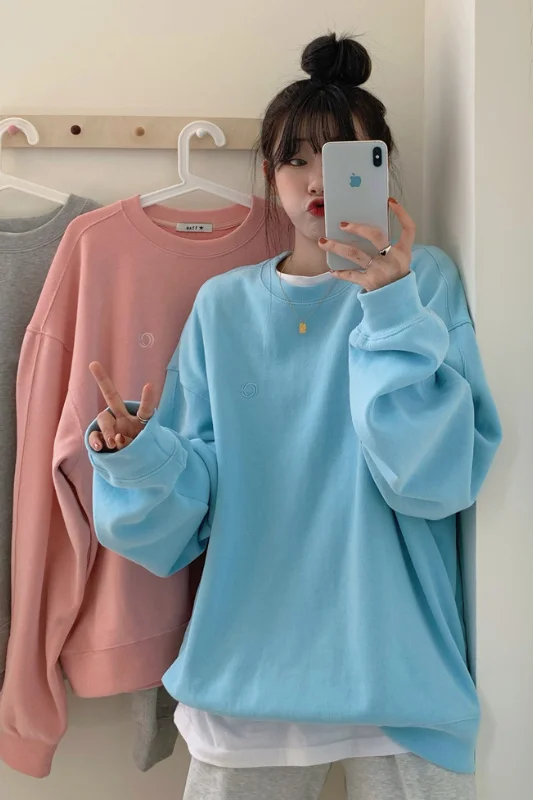 

Loose warm and plush embroidered round neck sweater for women